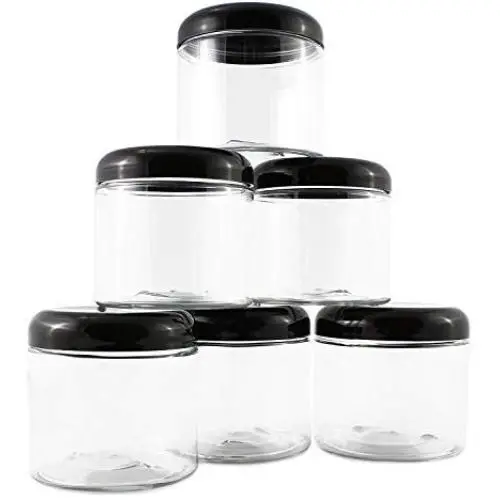 16 oz Klare Plastikbehälter mit kuppelförmigen Deckeln (6er-Set); BPA-freie PET-Behälter mit geradem Rand für Bad & Küche zum Aufbewahren von Trockenwaren, Cremes usw.