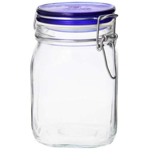 Bormioli Rocco Fido Eckige Flasche mit blauem Deckel, 1033 ml