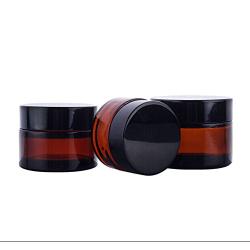 TOPWEL 20ML(2/3 OZ) Amber Glass Empty Refillable Cosmetic Cream Jar Pot Bottle Container(2PCS)