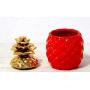 Colorful Pineapple Cookie Jar with Lid - Ceramic Container, Storage Container Handcrafted Food Jar, Aqua Gloss With Gold Metallic Crown, Kitchenware Essentials (Red)