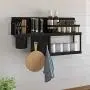 2-Tier Spice Rack Organizer - Kitchen Wall Mount Seasoning Jar Storage Shelf with Knife Utensil Holders Hooks - Higher Rail to Protect Cans Bottles from Falling Out (Black, Rose Gold) 2-Tier Spice Rack Organizer - Kitchen Wall Mount Seasoning Jar Storage Shelf with Knife Utensil Holders Hooks - Higher Rail to Protect Cans Bottles from Falling Out (Black, Rose Gold)