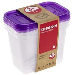 keeeper Food Box Fredo Fresh 1L Rectangle 3 Pieces, Polypropylene, Purple, 15.5 x 10.5 x 11.5 cm