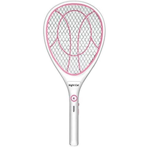 Night Cat Bug Zapper Racket Electric Fly Swatter Racquet Electronic Mosquito Killer with USB Charging LED Lighting Double Layer Protection Detachable Handle