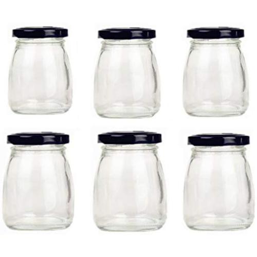 Amao 6Pcs,3oz Mini Glass Jars with Black Lids for Jam, Honey Jelly Party Wedding Favors Kitchen Storage