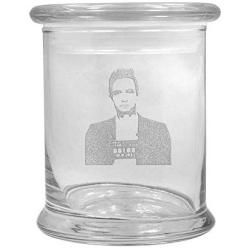 12 oz Clear Glass storage Herb Stash Jar and Lid with Johnny Cash Mugshot Logo