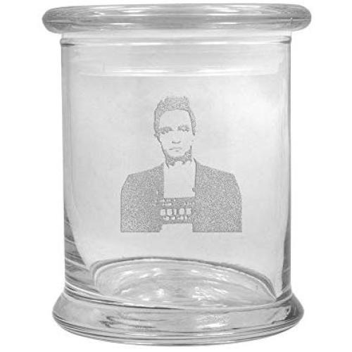 12 oz Clear Glass storage Herb Stash Jar and Lid with Johnny Cash Mugshot Logo