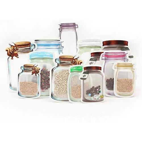 YXTHON Reusable Mason Jar Bottles Bags Nuts Candy Cookies Bag Fresh Food Storage Bag Snacks Zipper Sealed Kitchen Organizer Leakproof Food Saver Bags for Travel Camping and Kids 13Pcs