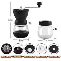 FZSWW Manual Coffee Grinder,Portable Coffee Bean Mill with Adjustable Ceramic Burrs,Glass Storage Jars,Silicone Non-Slip Mat, Office Travelling