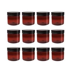 ljdeals 2oz Amber PET Plastic Jars with Lids, Refillable Empty Round Containers, Pack of 12, Perfect for Kitchen, Cosmetic, Lotion, Personal Care Products and more BPA Free, Made in USA