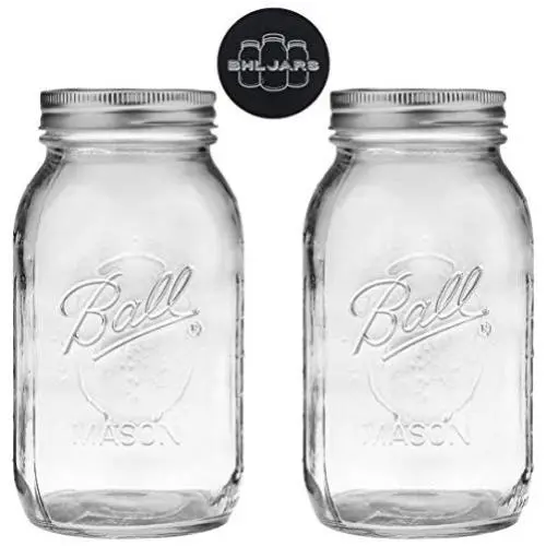 62000 Ball Mason Jars 32 oz Bundle with Non Slip Jar Opener- Set of 2 Quart Size Mason Jars with Regular Mouth - Canning Glass Jars with Lids, Heritage Collection