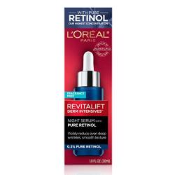 Retinol Serum for Face, LOreal Paris Revitalift Derm Intensives Night Serum, 0.3% Pure Retinol, Visibly Reduce Wrinkles, Even Deep Ones, 1 fl oz Serum + 3 Triple Power Moisturizer Single-Use Samples