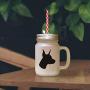 Soft Pink Doberman Pinscher Silhouette Frosted Glass Mason Jar With Straw