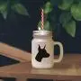Navy Doberman Pinscher Silhouette Frosted Glass Mason Jar With Straw