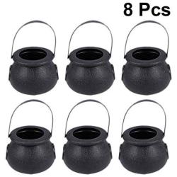 Garneck Halloween Candy Jars, Handheld Candy Buckets, Witch Cauldron Candy Holders for Halloween Party Hanging Props (8 pcs Black)