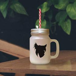 Red Chinese Crested Dog Silhouette Frosted Glass Mason Jar With Straw