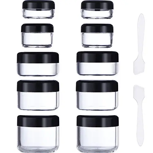 【eBoot 10 Pièces Pots en Plastique Transparents Ronds de 3/5/10/15/20g avec Couvercle à Vis et 2 Pinceaux Mini (Noir)】 【eBoot 10 Pièces Pots en Plastique Transparents Ronds de 3/5/10/15/20g avec Couvercle à Vis et 2 Pinceaux Mini (Noir)】