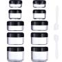 eBoot 10 Pieces Empty Clear Plastic Sample Containers 3/5/ 10/15/ 20 Gram Size Round Cosmetic Pot Jars with Screw Cap Lids and 2 Pieces Mini Spatula (Black)