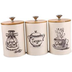 Prettyia 3-Piece Vintage, Retro, Kitchen Canister With Lid For Food Storage, Store Coffee, Sugar, Tea, Spices and More