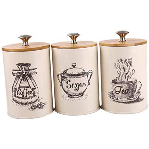 Vintage, Retro Küchenbehälter Set mit Deckel – Prettyia für Lebensmittelaufbewahrung, Kaffee, Zucker, Tee, Gewürze und mehr