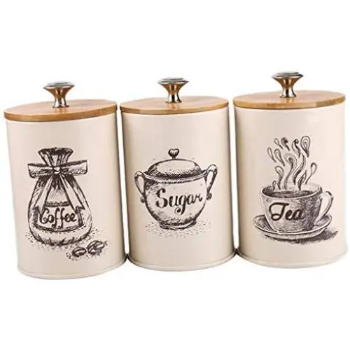 Ensemble de 3 Canisters Vintage, Rétro, pour Cuisine avec Couvercle, pour Stockage de Nourriture, Café, Sucre, Thé, Épices et Plus. Ensemble de 3 Canisters Vintage, Rétro, pour Cuisine avec Couvercle, pour Stockage de Nourriture, Café, Sucre, Thé, Épices et Plus.