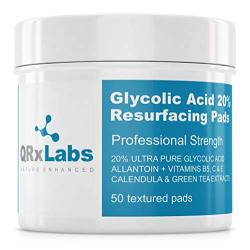 Glycolic Acid 20% Resurfacing Pads for Face & Body with Vitamins B5, C & E, Green Tea, Calendula, Allantoin - Exfoliates Surface Skin and Reduces Fine Lines and Wrinkles - Peel Pads