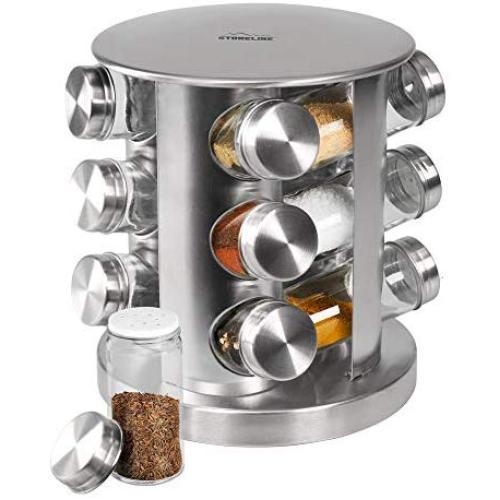 STONELINE 16968 Spice Rack with 12 Glass Bottles Cookware/Stainless Steel Look