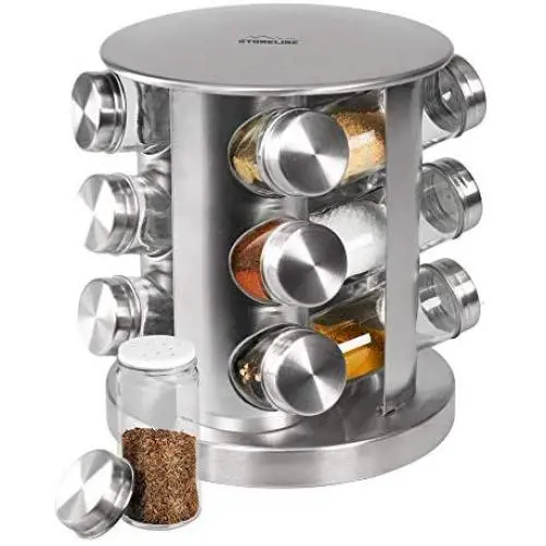 STONELINE 16968 Spice Rack with 12 Glass Bottles Cookware/Stainless Steel Look STONELINE 16968 Spice Rack with 12 Glass Bottles Cookware/Stainless Steel Look