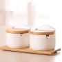 LQQGXLCondiment bottle, jar condiment storage box Spice jar white, ceramic sugar jar with lid, condiment jar, seasoning box set with lid spoon and tray