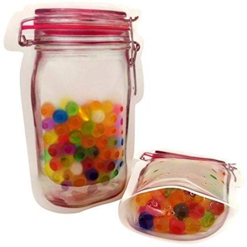 (10 PCS) Aspire Heavy Duty Mason Jar Zipper Bags, Food Storage Snack Sandwich Ziplock Bags,Reusable Airtight Seal Food Storage Bags,Leakproof Food Saver Bags Frosted Jar-red / 6 oz