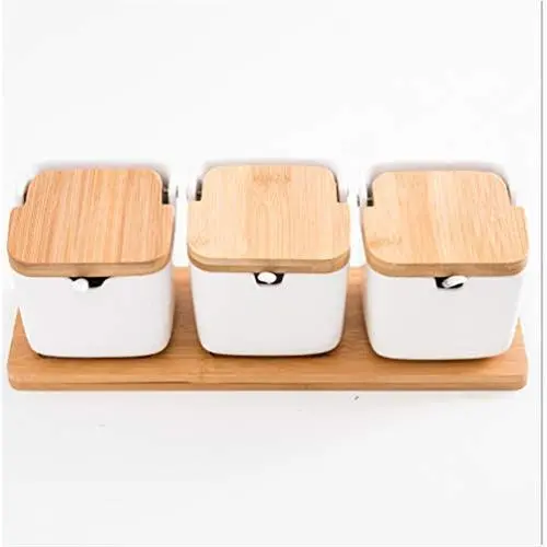 Mini Spice Jars Household ceramic seasoning jar set square flip seasoning box