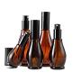 2Pcs Empty Refillable Cucurbit Shaped Amber Glass Lotion Pump Bottles Portable Cosmetic Makeup Cream Lotion Container Vial Jar Dispenser With Black Pump Head and Cap(50ml/1.7oz)