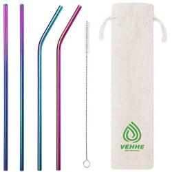 VEHHE Metal Straws Stainless Steel Straws 10.5'' Drinking Straws Reusable 4 Set - Ultra Long Rainbow Color-Cleaning Brush for 20/30 Oz for Yeti RTIC SIC Ozark Trail Tumblers (2 Straight|2 Bent|1 Brush)