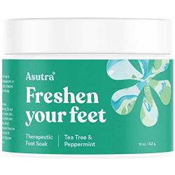 ASUTRA Therapeutic Foot Soak + Pedicure Pumice Stone (Dead Sea Salt w/ Tea Tree & Peppermint Oils), 16 oz | Reduces Swelling | Relieves Itching & Burning | Fights Foot Odor