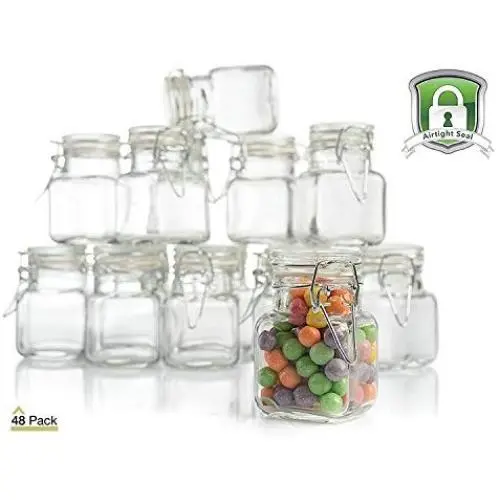 Kleine Glasbehälter mit Schraubverschlüssen, 3 oz Gewürzglasbehälter – Dichtungsring und Schieberdeckel für Zuhause und Küche, kleine Glasbehälter mit Deckeln für Partygeschenke (48er Pack)
