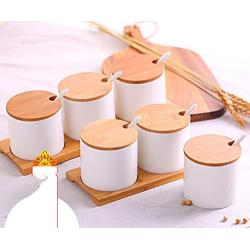 Kitchen Spice Jar Ceramics Seasoning Container Salt Sugar Storage Bottle Kitchen Three Sets Of Chili Condiment Pot,Tza24-1Set Of 3 Jars