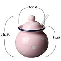 Ceramics Dot Sugar Salt Pepper Storage Jar Seasoning Pot with Lid And Spoon