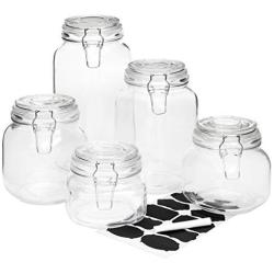 Best Choice Products Glass Storage Mason Jars w/Clip-Top Lids, 10 Reusable Labeling Stickers, Anti-Dust Chalk, Set of 5, Clear