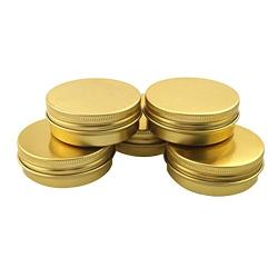 QUUPY 6 Pcs (60ml/ 2oz.) Gold Round Aluminium Jars Refillable Empty Makeup Containers Pot Tin Cases Cream Ointments Bottle Opaque Cram Jar Travel Containers Beauty Tool