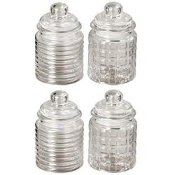 WHW Whole House Worlds 4 Piece Iconic Baby Knob Topped Clear Glass Kitchen Storage Jars, Food Safe, with Air Tight Seal, 3 Inches Diameter, 5 Inches Tall, for Condiments, Spices and Dry Goods