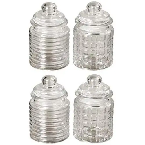 WHW Ganztopf Hauswelten 4er Set Ikonische Babyknöpfe mit Klarglas Küchenbehälter, Lebensmittelgeeignet, mit Luftdichtem Verschluss, Durchmesser 7,6 cm, Höhe 12,7 cm, für Gewürze, Spezies und Trockenwaren