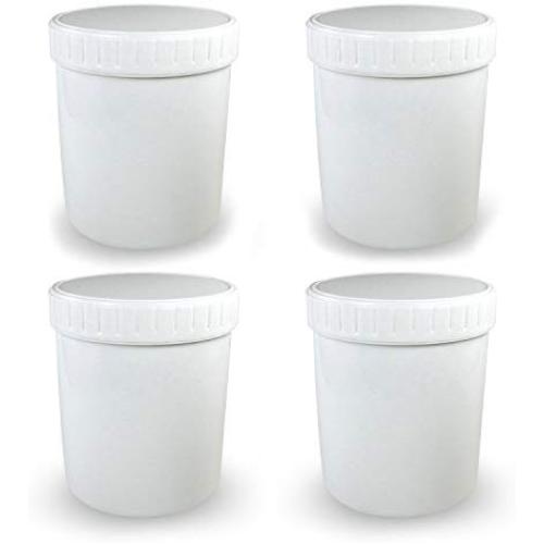 BPA Free 32 Oz. (1 Liter) Wide Mouth High Density Polyethylene (HDPE) White Plastic Jars with Pressurized Screw Top Lid (Set of 4) For Hot And Cold Items, Food, Ice Cream, Salad, Liquid, MULTI-USE