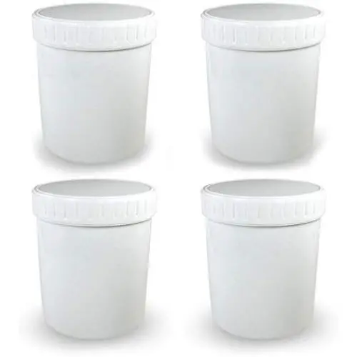 BPA Free 32 Oz. (1 Liter) Wide Mouth High Density Polyethylene (HDPE) White Plastic Jars with Pressurized Screw Top Lid (Set of 4) For Hot And Cold Items, Food, Ice Cream, Salad, Liquid, MULTI-USE