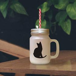 Green Tonkinese Cat Silhouette #1 Frosted Glass Mason Jar With Straw