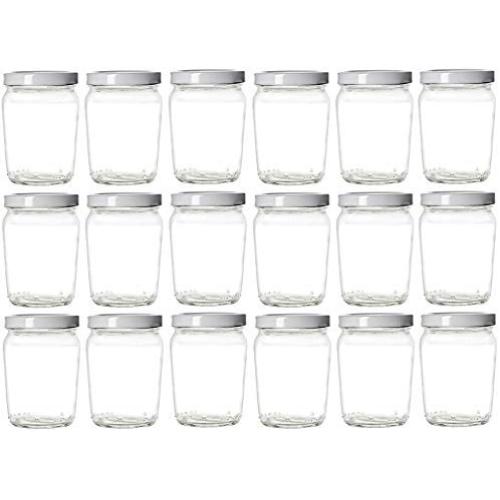 Nakpunar 18 pcs 6 oz Honey Pot Glass Jars with White Lids - MADE IN USA - Globe, Spherical (6 oz - Honey Pot, White)