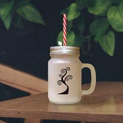 Black Tree #2 Frosted Glass Mason Jar With Straw