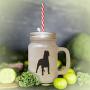Light Blue Dogo Argentino Silhouette Frosted Glass Mason Jar With Straw
