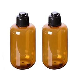 2PCS 300ml Empty Refillable Amber PET Bottles Containers Jars Pot Storage With Black Flip Cap For Filling Cosmetic Liquids Skin Care Products Facial Cleanser Cream Lotion Shampoo Emulsion