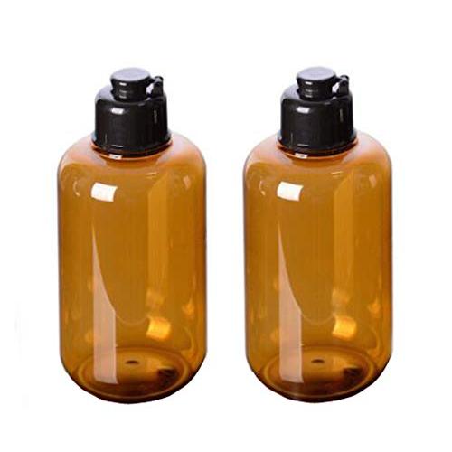 2PCS 300ml Empty Refillable Amber PET Bottles Containers Jars Pot Storage With Black Flip Cap For Filling Cosmetic Liquids Skin Care Products Facial Cleanser Cream Lotion Shampoo Emulsion