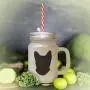 Black Havans Brown Cat Head Silhouette Frosted Glass Mason Jar With Straw