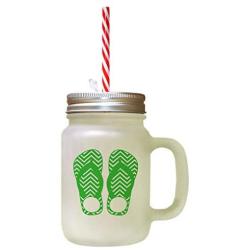 Green Slipper Image Frosted Glass Mason Jar With Straw